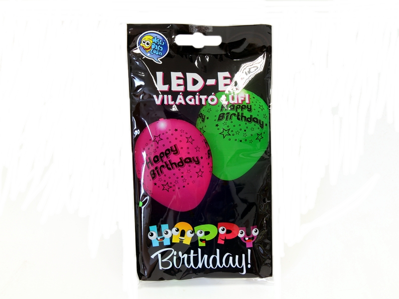 Világító LED-es lufi Happy Birthday mintás, 1.799 Ft